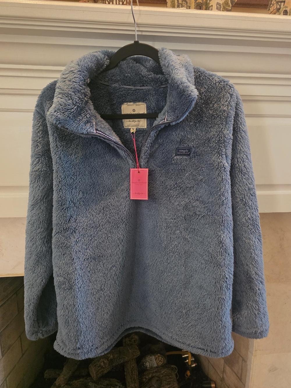 Simply Southern Plush Half-Zip Teddy Jacket in Dusty Blue